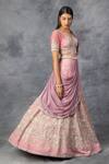 Adi By Aditya Khandelwl_Pink Crepe, Georgette Badla, Sequin, Floral Embroidered Bridal Lehenga Set _Online_at_Aza_Fashions