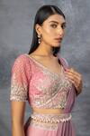 Shop_Adi By Aditya Khandelwl_Pink Crepe, Georgette Badla, Sequin, Floral Embroidered Bridal Lehenga Set _Online_at_Aza_Fashions