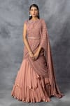 Buy_Adi By Aditya Khandelwl_Peach Georgette Embroidered Sequin Boat Neck Layered Lehenga Saree With Blouse _at_Aza_Fashions