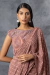 Adi By Aditya Khandelwl_Peach Georgette Embroidered Sequin Boat Neck Layered Lehenga Saree With Blouse _at_Aza_Fashions