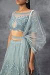 Shop_Adi By Aditya Khandelwl_Blue Organza Embroidered Sequin Boat Neck Bridal Lehenga Set _Online_at_Aza_Fashions