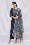 Buy_Aryavir Malhotra_Blue Cotton Blend Printed Floral Notched Kurta Set _at_Aza_Fashions