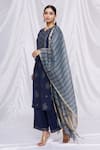 Buy_Aryavir Malhotra_Blue Cotton Blend Printed Floral Notched Kurta Set _Online_at_Aza_Fashions