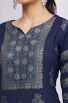 Shop_Aryavir Malhotra_Blue Cotton Blend Printed Floral Notched Kurta Set _Online_at_Aza_Fashions