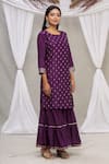 Samyukta Singhania_Purple Polyester Embroidered Floral Round Kurta And Sharara Set_Online_at_Aza_Fashions