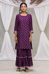 Buy_Samyukta Singhania_Purple Polyester Embroidered Floral Round Kurta And Sharara Set_Online_at_Aza_Fashions