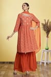 Buy_Aryavir Malhotra_Red Cotton Blend Embroidered Floral Round Bandhani Print Kurta Sharara Set _at_Aza_Fashions