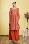 Buy_Aryavir Malhotra_Red Cotton Blend Embroidered Floral Round Bandhani Print Kurta Sharara Set _Online_at_Aza_Fashions