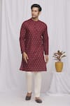 Buy_Aryavir Malhotra_Maroon Cotton Printed Floral Kurta _at_Aza_Fashions