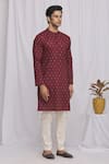 Aryavir Malhotra_Maroon Cotton Printed Floral Kurta _Online_at_Aza_Fashions