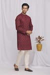 Buy_Aryavir Malhotra_Maroon Cotton Printed Floral Kurta _Online_at_Aza_Fashions