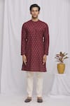 Shop_Aryavir Malhotra_Maroon Cotton Printed Floral Kurta _Online_at_Aza_Fashions