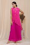 Buy_Samyukta Singhania_Pink Georgette Bandhani Band Collar Asymmetric Kurta And Palazzo Set For Women_at_Aza_Fashions