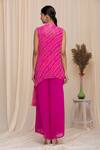 Shop_Samyukta Singhania_Pink Georgette Bandhani Band Collar Asymmetric Kurta And Palazzo Set For Women_at_Aza_Fashions