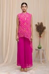 Buy_Samyukta Singhania_Pink Georgette Bandhani Band Collar Asymmetric Kurta And Palazzo Set For Women_Online_at_Aza_Fashions