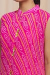 Shop_Samyukta Singhania_Pink Georgette Bandhani Band Collar Asymmetric Kurta And Palazzo Set For Women_Online_at_Aza_Fashions
