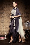 Shop_Stotram_Black Silk Embroidered Sequin Round Ombre Cape And Draped Skirt Set _Online_at_Aza_Fashions