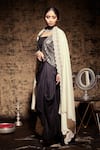 Buy_Stotram_Black Silk Embroidered Metallic Coin Jacket/cape Draped Skirt Set _Online_at_Aza_Fashions