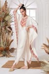 Stotram_White Dupion Silk Embroidered Chevron Round Kaftan And Pant Set _Online_at_Aza_Fashions