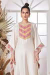 Shop_Stotram_White Dupion Silk Embroidered Chevron Round Kaftan And Pant Set _Online_at_Aza_Fashions