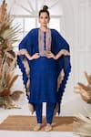 Buy_Stotram_Blue Dupion Silk Embroidered Cutdana Round Geometric Kaftan And Pant Set _at_Aza_Fashions