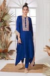 Stotram_Blue Dupion Silk Embroidered Cutdana Round Geometric Kaftan And Pant Set _Online_at_Aza_Fashions