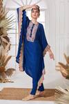 Buy_Stotram_Blue Dupion Silk Embroidered Cutdana Round Geometric Kaftan And Pant Set _Online_at_Aza_Fashions