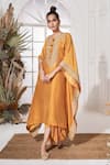 Buy_Stotram_Yellow Dupion Silk Embroidered Pearl Round Sequin Kaftan And Skirt Set _Online_at_Aza_Fashions