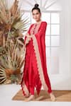 Buy_Stotram_Red Dupion Silk Embroidered Cutdana Round Sequin Kaftan And Pant Set _Online_at_Aza_Fashions