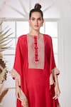 Shop_Stotram_Red Dupion Silk Embroidered Cutdana Round Sequin Kaftan And Pant Set _Online_at_Aza_Fashions