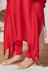 Stotram_Red Dupion Silk Embroidered Cutdana Round Sequin Kaftan And Pant Set _at_Aza_Fashions