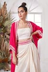 Buy_Stotram_White Dupion Silk Embellished Pearl Jacket Open Draped Skirt Set With Cape _Online_at_Aza_Fashions