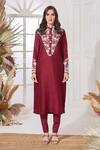 Stotram_Red Dupion Silk Handcrafted Kurta And Pant Set_Online_at_Aza_Fashions