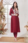 Buy_Stotram_Red Dupion Silk Handcrafted Kurta And Pant Set_Online_at_Aza_Fashions