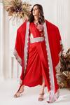 Buy_Stotram_Red Silk Embroidered Dori Round Draped Skirt Set _at_Aza_Fashions