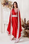 Stotram_Red Silk Embroidered Dori Round Draped Skirt Set _Online_at_Aza_Fashions