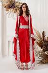 Buy_Stotram_Red Silk Embroidered Dori Round Draped Skirt Set _Online_at_Aza_Fashions