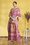 Aryavir Malhotra_Multi Color Soft Silk Printed Floral Motifs Notched Front Tie-up Kaftan _Online_at_Aza_Fashions