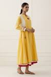 The Indian Cause_Yellow Cotton Floral Notched Saba Layered Dress_Online_at_Aza_Fashions