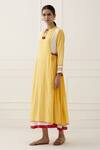Shop_The Indian Cause_Yellow Cotton Floral Notched Saba Layered Dress_Online_at_Aza_Fashions
