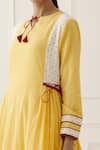 The Indian Cause_Yellow Cotton Floral Notched Saba Layered Dress_at_Aza_Fashions