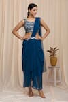 Buy_Samyukta Singhania_Blue Poly Georgette Embroidered Chevron Motifs Round Draped Skirt And Blouse Set _at_Aza_Fashions