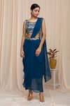 Samyukta Singhania_Blue Poly Georgette Embroidered Chevron Motifs Round Draped Skirt And Blouse Set _Online_at_Aza_Fashions