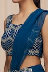 Samyukta Singhania_Blue Poly Georgette Embroidered Chevron Motifs Round Draped Skirt And Blouse Set _at_Aza_Fashions