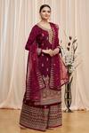 Buy_Nazaakat By Samara Singh_Maroon Dolla Jacquard Embroidered Kurta Palazzo Set_at_Aza_Fashions