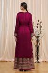 Shop_Nazaakat By Samara Singh_Maroon Dolla Jacquard Embroidered Kurta Palazzo Set_at_Aza_Fashions