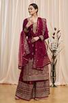 Buy_Nazaakat By Samara Singh_Maroon Dolla Jacquard Embroidered Kurta Palazzo Set_Online_at_Aza_Fashions