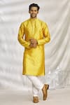 Buy_Arihant Rai Sinha_Yellow Art Silk Printed Bandhani Kurta Set _at_Aza_Fashions