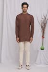 Shop_Ekam By Manish_White Silk Blend Embroidered Geometric Bundi And Shirt Set _Online_at_Aza_Fashions