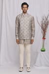 Buy_Ekam By Manish_Grey Semi Silk Moonga Printed Floral Bundi And Shirt Set  _Online_at_Aza_Fashions